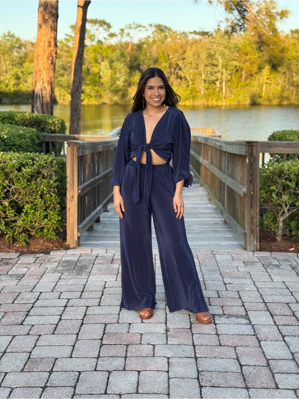 Tie-Front Wide-Leg Jumpsuit in Navy set